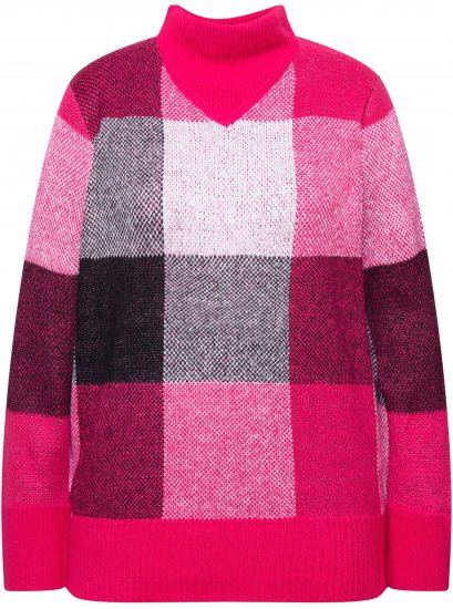 Ulla Popken Grand Check Long Sleeve Sweater Red Pink - Puloveri & dukserice - 