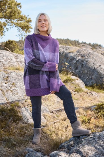 Ulla Popken Grand Check Long Sleeve Sweater Violet - Puloveri & dukserice - 