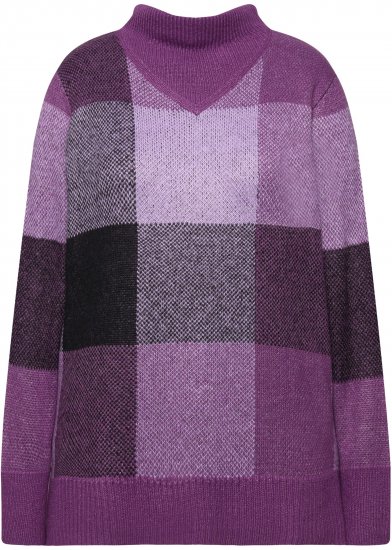 Ulla Popken Grand Check Long Sleeve Sweater Violet - Puloveri & dukserice - 