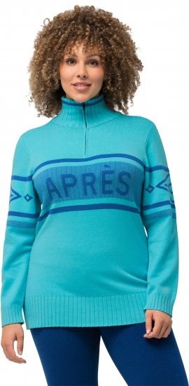 Ulla Popken Apres Ski Long Sleeve Troyer Collar Sweater Bright Turquoise - Puloveri & dukserice - 