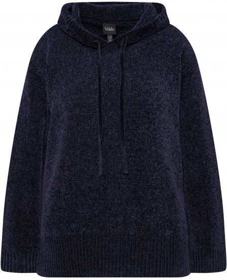Ulla Popken Chenille Knit Hoodie Navy - Puloveri & dukserice - 