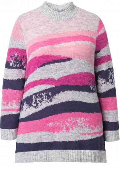 Ulla Popken Landscape Stripe Sweater Light Grey Melange - Puloveri & dukserice - 