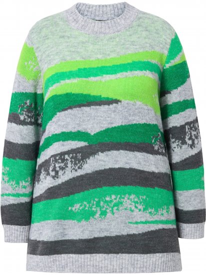 Ulla Popken Landscape Stripe Sweater Moss Green - Puloveri & dukserice - 