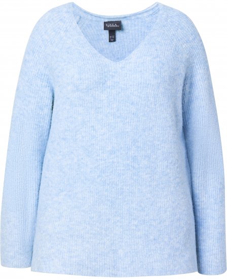 Ulla Popken Long Sleeve V-Neck Ribbed Knit Sweater Light Blue - Puloveri & dukserice - 