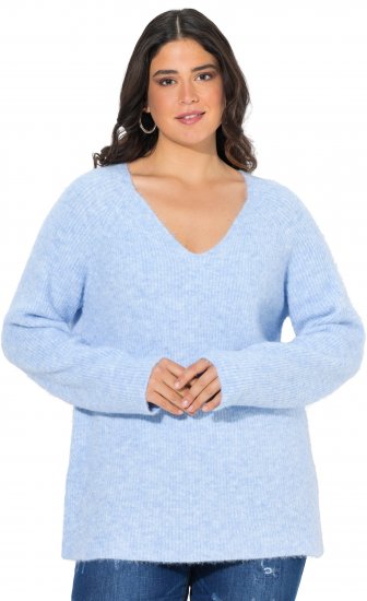 Ulla Popken Long Sleeve V-Neck Ribbed Knit Sweater Light Blue - Puloveri & dukserice - 