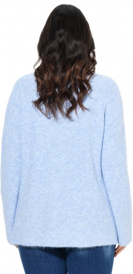 Ulla Popken Long Sleeve V-Neck Ribbed Knit Sweater Light Blue - Puloveri & dukserice - 