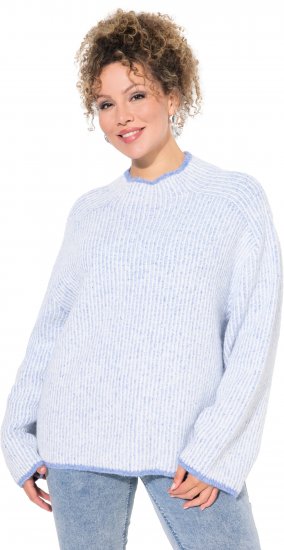 Ulla Popken Striped Wool Blend Turtleneck Sweater Sky Blue - Puloveri & dukserice - 