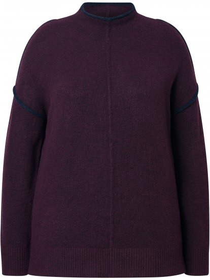 Ulla Popken Contrast Trim Long Sleeve Sweater Dark Ruby - Puloveri & dukserice - 