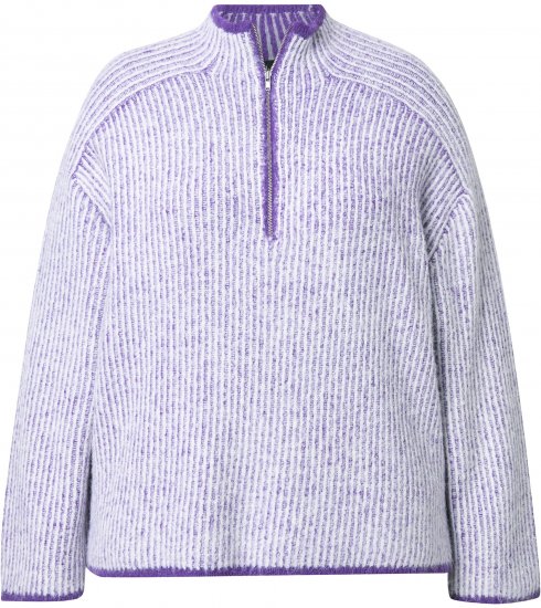 Ulla Popken Striped Knit Long Sleeve Troyer Collar Sweater Purple - Puloveri & dukserice - 