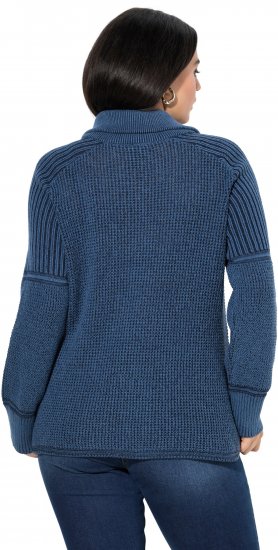 Ulla Popken Two-Tone Mixed Knit Troyer Collar Sweater Navy - Puloveri & dukserice - 