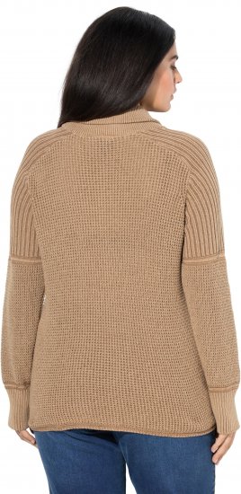 Ulla Popken Two-Tone Mixed Knit Troyer Collar Sweater Caramel - Puloveri & dukserice - 