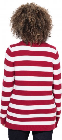 Ulla Popken Striped Polo Collar Long Sleeve Sweater Ruby Red - Puloveri & dukserice - 