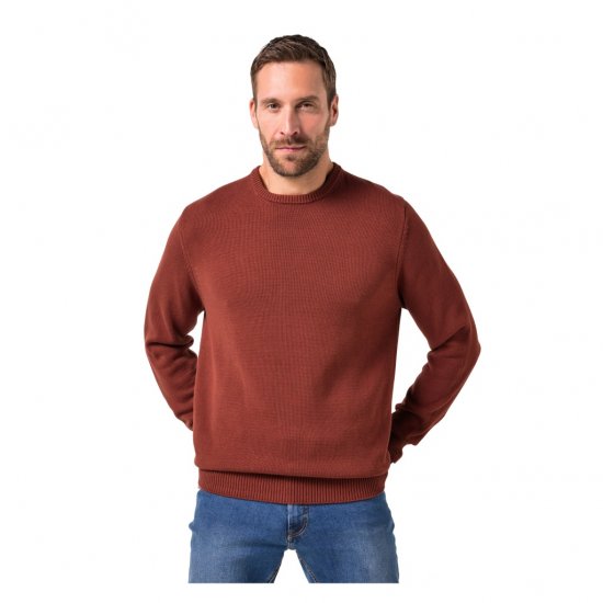 JP1880 Classic Round Neck Long Sleeve Sweater Brick Brown - Puloveri & dukserice - Muške Puloveri & dukserice veliki brojevi