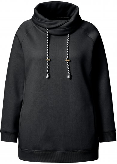 Ulla Popken Drawstring Collar Long Sleeve Sweatshirt Black - Puloveri & dukserice - 