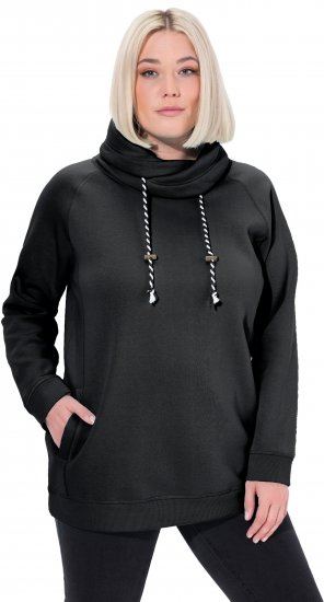 Ulla Popken Drawstring Collar Long Sleeve Sweatshirt Black - Puloveri & dukserice - 