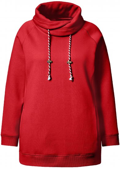 Ulla Popken Drawstring Collar Long Sleeve Sweatshirt Salsa Red - Puloveri & dukserice - 