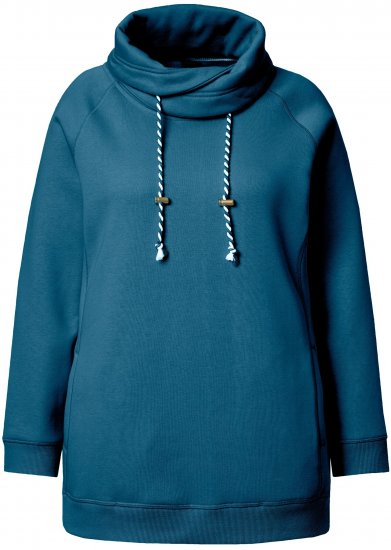 Ulla Popken Drawstring Collar Long Sleeve Sweatshirt Cerulean - Puloveri & dukserice - 