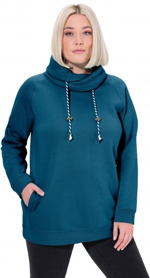 Ulla Popken Drawstring Collar Long Sleeve Sweatshirt Cerulean - Puloveri & dukserice - 