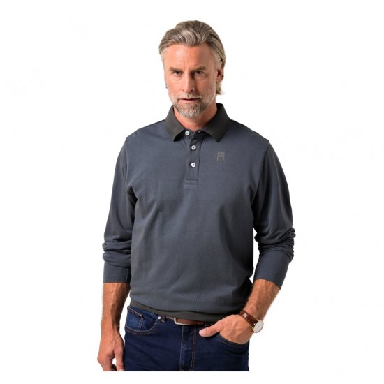 Boston Park Polo Shirt Long Sleeve Pique Grey - Polo majice - Muške Polo Majice Veliki Brojevi