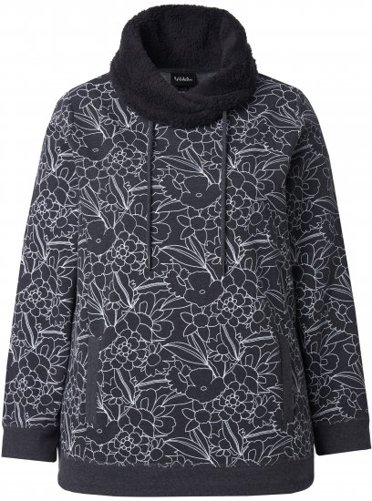 Ulla Popken Teddy Collar Printed Sweatshirt Black - Puloveri & dukserice - 