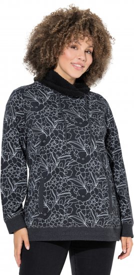 Ulla Popken Teddy Collar Printed Sweatshirt Black - Puloveri & dukserice - 