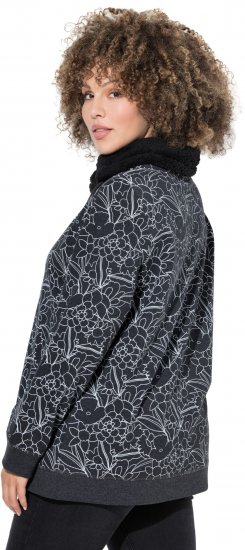Ulla Popken Teddy Collar Printed Sweatshirt Black - Puloveri & dukserice - 