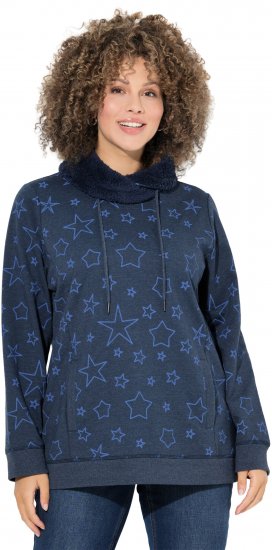 Ulla Popken Teddy Collar Printed Sweatshirt Navy - Puloveri & dukserice - 