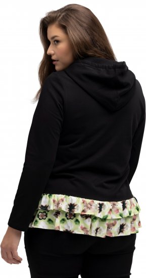Ulla Popken Ruffle Hem A-line Fit Hooded Sweatshirt Black - Puloveri & dukserice - 