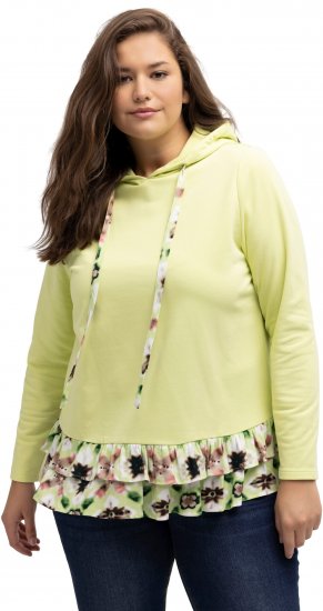 Ulla Popken Ruffle Hem A-line Fit Hooded Sweatshirt Lime Green - Puloveri & dukserice - 