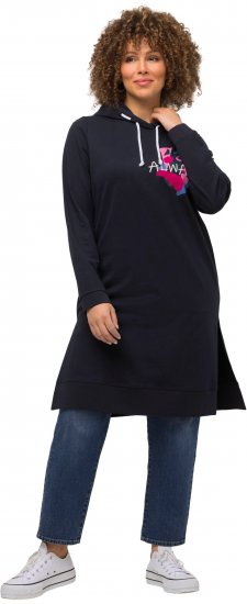 Ulla Popken Extra Long Abstract Graphic Hoodie Navy - Puloveri & dukserice - 