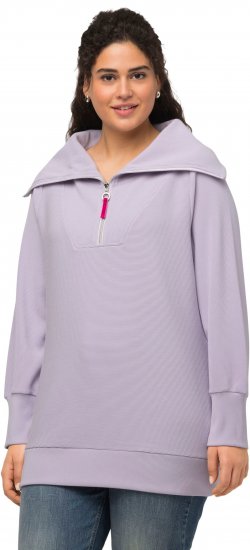 Ulla Popken Long Sleeve Troyer Collar Sweatshirt Pastel Lilac - Puloveri & dukserice - 