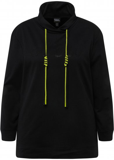 Ulla Popken GLOW Lettered Collared Sweatshirt Black - Puloveri & dukserice - 