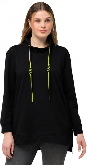Ulla Popken GLOW Lettered Collared Sweatshirt Black - Puloveri & dukserice - 