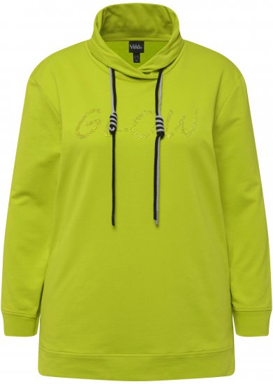 Ulla Popken GLOW Lettered Collared Sweatshirt Apple Green - Puloveri & dukserice - 