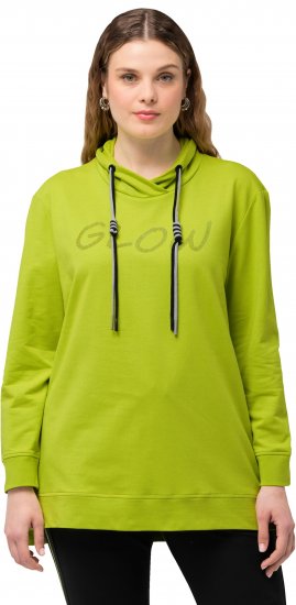Ulla Popken GLOW Lettered Collared Sweatshirt Apple Green - Puloveri & dukserice - 
