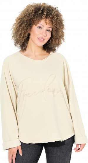 Ulla Popken Embroidered Freedom Rolled Edge Sweatshirt Sand - Puloveri & dukserice - 