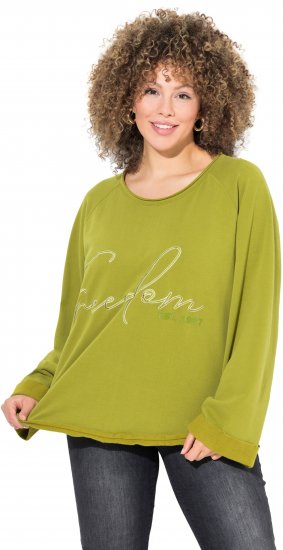 Ulla Popken Embroidered Freedom Rolled Edge Sweatshirt Avocado Green - Puloveri & dukserice - 
