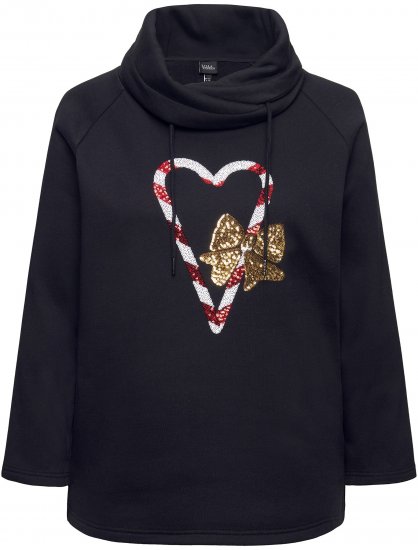 Ulla Popken Sparkling Candy Cane Graphic Sweatshirt Black - Puloveri & dukserice - 