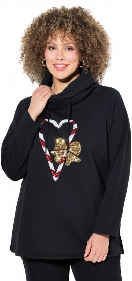 Ulla Popken Sparkling Candy Cane Graphic Sweatshirt Black - Puloveri & dukserice - 