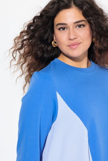 Ulla Popken Pinstripe Gore Long Sleeve Sweatshirt Peacock Blue - Puloveri & dukserice - Udobne dukserice, hoodice i pletenina