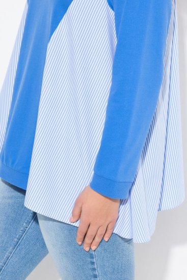 Ulla Popken Pinstripe Gore Long Sleeve Sweatshirt Peacock Blue - Puloveri & dukserice - Udobne dukserice, hoodice i pletenina