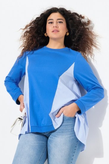 Ulla Popken Pinstripe Gore Long Sleeve Sweatshirt Peacock Blue - Puloveri & dukserice - Udobne dukserice, hoodice i pletenina