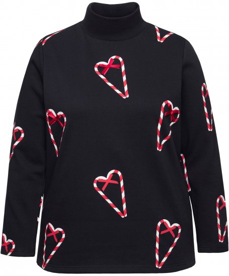 Ulla Popken Candy Cane Graphic Sweatshirt Black - Puloveri & dukserice - 