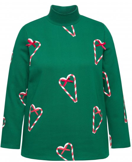 Ulla Popken Candy Cane Graphic Sweatshirt Meadow Green - Puloveri & dukserice - 
