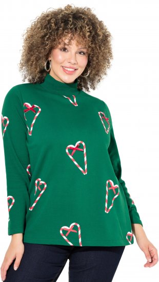 Ulla Popken Candy Cane Graphic Sweatshirt Meadow Green - Puloveri & dukserice - 