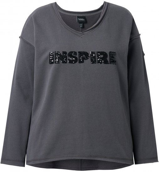 Ulla Popken Inspire Lettering V-Neck Sweatshirt Graphite Grey - Puloveri & dukserice - 
