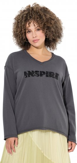 Ulla Popken Inspire Lettering V-Neck Sweatshirt Graphite Grey - Puloveri & dukserice - 