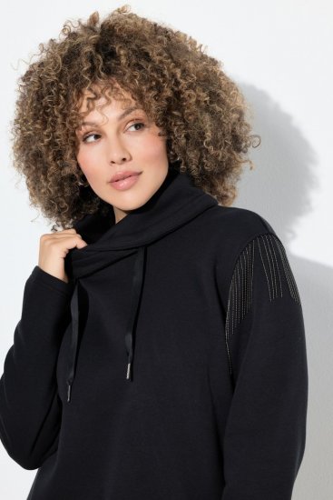 Ulla Popken Chain Fringe Smooth Fleece Sweatshirt Black - Puloveri & dukserice - Udobne dukserice, hoodice i pletenina