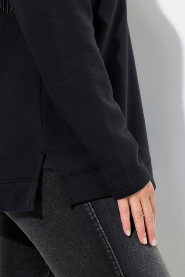 Ulla Popken Chain Fringe Smooth Fleece Sweatshirt Black - Puloveri & dukserice - Udobne dukserice, hoodice i pletenina
