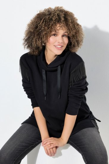Ulla Popken Chain Fringe Smooth Fleece Sweatshirt Black - Puloveri & dukserice - Udobne dukserice, hoodice i pletenina